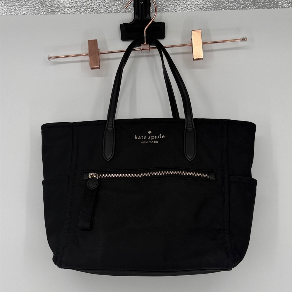 Kate Spade Chelsea Black Nylon Tote Satchel | Zip Top | Gold Hardware